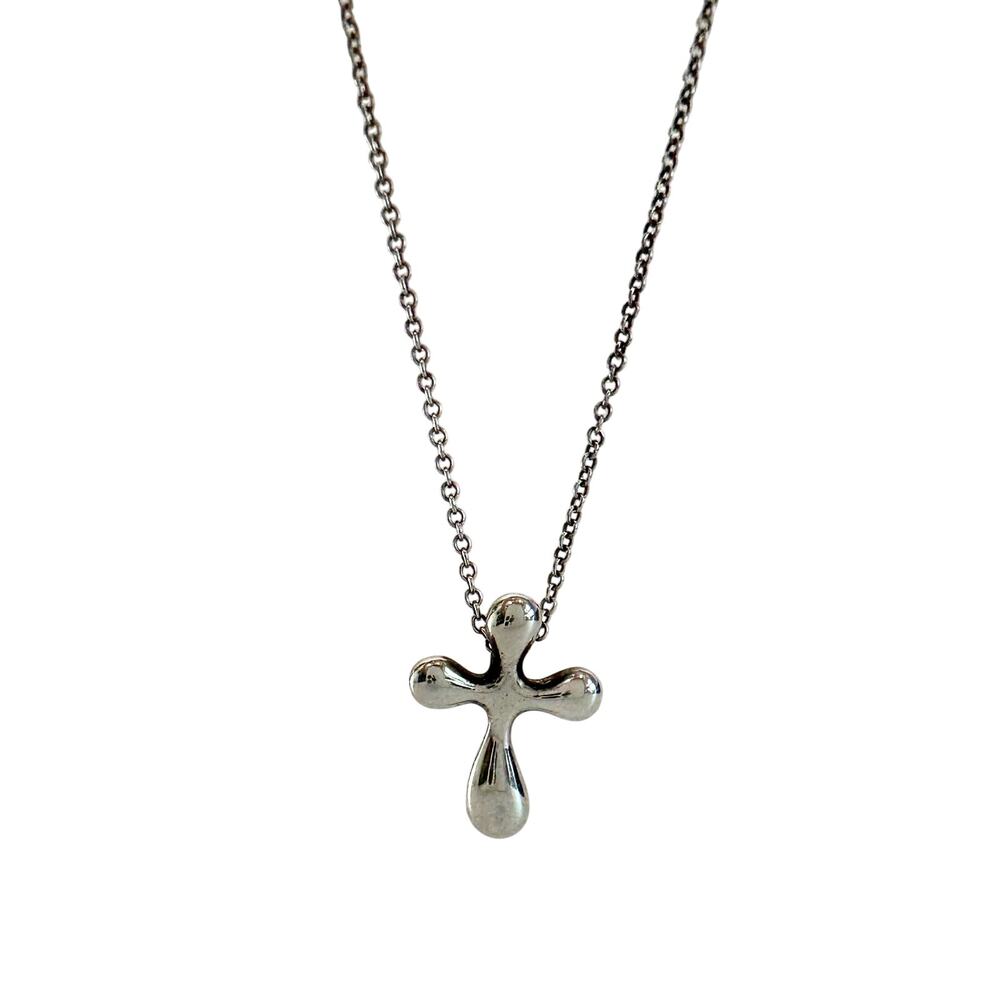 Tiffany and Co Elsa Peretti Cross Pendant Necklace in Sterling Silver (16") - Picture 1 of 16